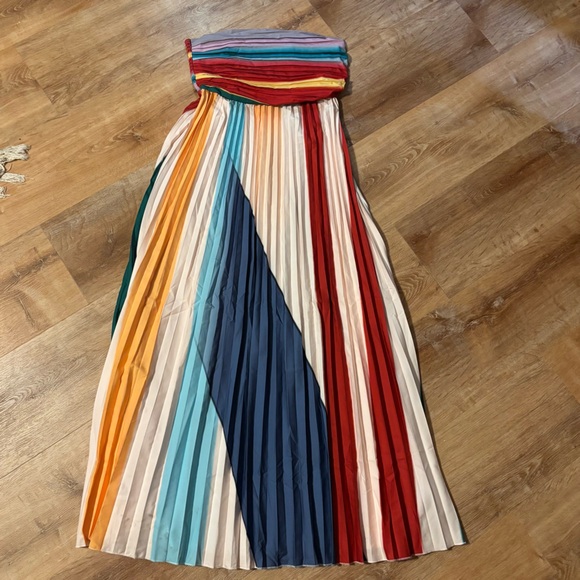 TRENDY VIRAL rainbow Multicolor Striped pleated strapless Maxi Dress *2 for 20* - Picture 7 of 13